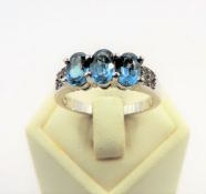 Sterling Silver London Blue Topaz & Diamond Ring NEW with Gift Pouch