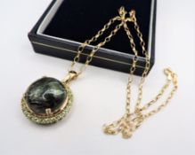 Gold on Sterling Silver Green Seraphinite & Peridot Pendant Necklace