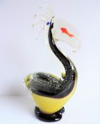 Vintage Murano Sommerso Glass Pelican with Fish in Beak 28cm Tall c.1960's