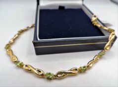 Gold on Sterling Silver Peridot Bracelet 'NEW' with Gift Box