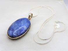 Vintage Artisan Sterling Silver Blue Agate Pendant Necklace