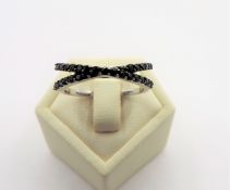 Sterling Silver Black Diamond Crossover Ring New with Gift Pouch