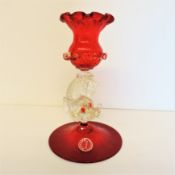 Vintage Murano SALVIATI Dolphin Gold Flecked Candlestick