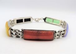 Vintage Sterling Silver Multi Colour Jade Bracelet
