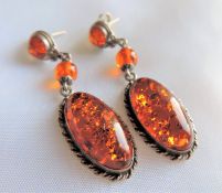 Sterling Silver Baltic Amber Drop Earrings with Gift Pouch