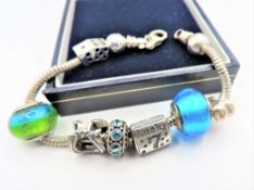 Sterling Silver Murano Glass Charm Lucky 7 Bracelet with Gift Pouch