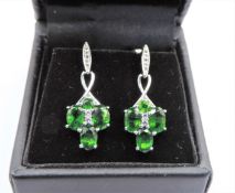 Sterling Silver 6CT Chrome Diopside Drop Earrings New with Gift Pouch