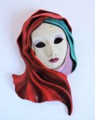 Artisan Art Deco Hand Painted Pottery Wall Mask