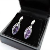 Sterling Silver 2CT Amethyst Drop Earrings New with Gift Pouch