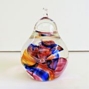 Vintage Selkirk Glass Paperweight Pear Shape Label Still Attached on Base