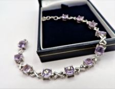 Sterling Silver 22ct Rose de France Amethyst Bracelet with Gift Box