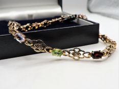 Gold on Sterling Silver Multi Colour Gemstone Bracelet with Gift Box