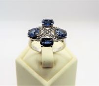 Sapphire and Diamond Ring in Sterling Silver NEW with Gift Pouch