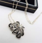 Sterling Silver Black & White Diamond Love Panda Pendant Necklace 'NEW' with Gift Pouch