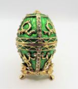Faberge Style Jewelled Enamel Egg Trinket Box & Stand