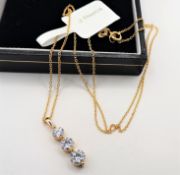 Gold on Sterling Silver Swarovski Zirconia Trilogy Pendant Necklace New with Gift Pouch