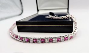 Pink & White Sapphire Tennis Bracelet Sterling Silver 58 Sapphires 'NEW' with Gift Box