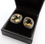 Sterling Silver 12CT Cushion Cut Citrine Earrings NEW with Gift Box