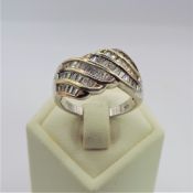 Yellow Gold on Sterling Silver Baguette CZ Band Ring New with Gift Pouch