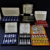 7 Cased Sets Antique & Vintage Silver Plated Cutlery