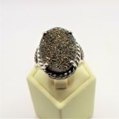 Sterling Silver Gold Druzy Quartz Ring New with Gift Pouch