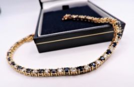 Gold on Sterling Silver Blue & White Sapphire Tennis Bracelet with Gift Box