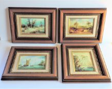 Set 4 Wood Framed Oil Paintings