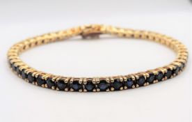 Gold on Sterling Silver 50 Sapphire Gemstone Tennis Bracelet with Gift Box
