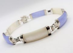 Vintage Sterling Silver Lavender Jade & Mother of Pearl Bracelet c. 1970's