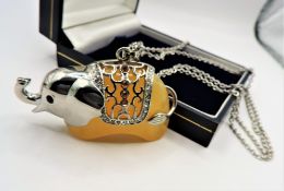 Champagne Quartz & Crystal Elephant Pendant Necklace