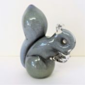 Wedgwood Speckled Grey Glass Squirrel Figurine/Paperweight Signed Circa 1970's