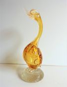 Circa 1960's Murano Sommerso Amber Bullicante Duck Sculpture 27cm High