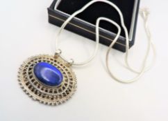 Artisan Sterling Silver Lapus Lazuli Filigree Pendant Necklace