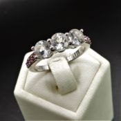 Sterling Silver Trilogy White Sapphire Ring New with Gift Pouch