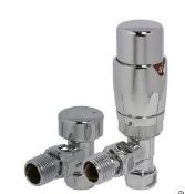 Brand New Boxed Angled Radiator Valve & Lockshield Set Thermostatic Chrome RRP £42 *No VAT*