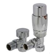 Brand New Boxed Angled Radiator Valve & Lockshield Set Thermostatic Chrome RRP £42 *No VAT*