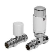 Brand New Boxed Straight Radiator Valve & Lockshield Set Thermostatic - White RRP £45 **No Vat**