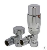 Brand New Boxed Angled Radiator Valve & Lockshield Set Thermostatic Chrome RRP £42 **No VAT**
