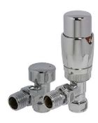 Brand New Boxed Angled Radiator Valve & Lockshield Set Thermostatic Chrome RRP £42 *No VAT*