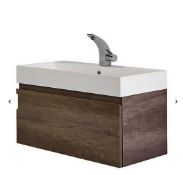 Brand New Boxed Mino 800mm Wall Hung Vanity Unit with Basin - Nebraska Oak RRP £255 **No Vat**