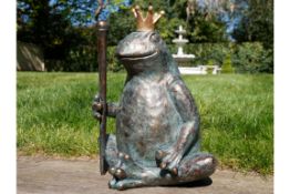 Rustic Green Frog King Garden Ornament