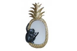 Tropical Golden Pineapple Mirror With Monkey