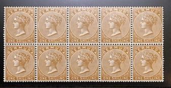 Bermuda 1/- Yellow-Brown, Mint Block of Ten, Lightly Mounted On Two Stamps Only, Superb. S.G. 29,...