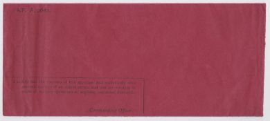G.B. - World War I Black On Dark Red Forces Honour Envelope For Urgent Personal Matters With
