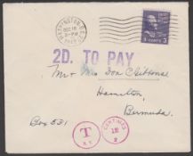 Bermuda 1949 Cover From USA To Hamilton Franked 3c, Handstamped Violet 