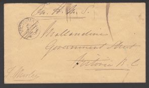 British Columbia 1868 Stampless Envelope Signed J. Morley and Headed 