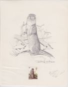 G.B. - Queen Elizabeth II 1977 British Wildlife Issue Pencil Drawing of A Otter With Background