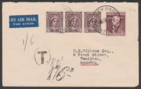 Bermuda 1948 Air Mail Cover From Australia To Bermuda Franked 1/6, Handstamped 