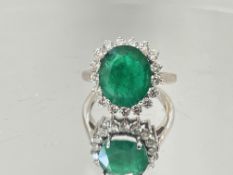 Beautiful 3.47CT Natural Emerald With Natural Diamonds & 18k White Gold
