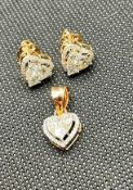 Beautiful Natural Diamond 3.75CT Heart Pendant and Earrings Set In 18k Gold